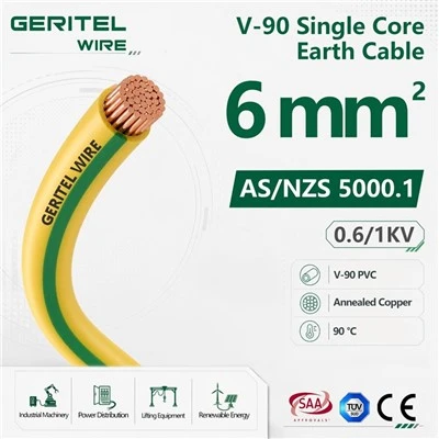 6mm2 V90 Zemnicí kabel Zelený Žlutý 600/1000V