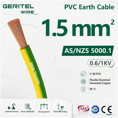 1,5mm Zelená Žlutá Ohebný zemnící vodič 600/1000V